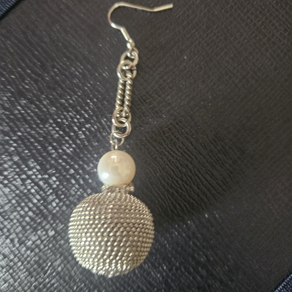 Elegant Vintage Ball Drop Silver, Rhinestone and Pearl Drop Earrings - Picture 2 of 4